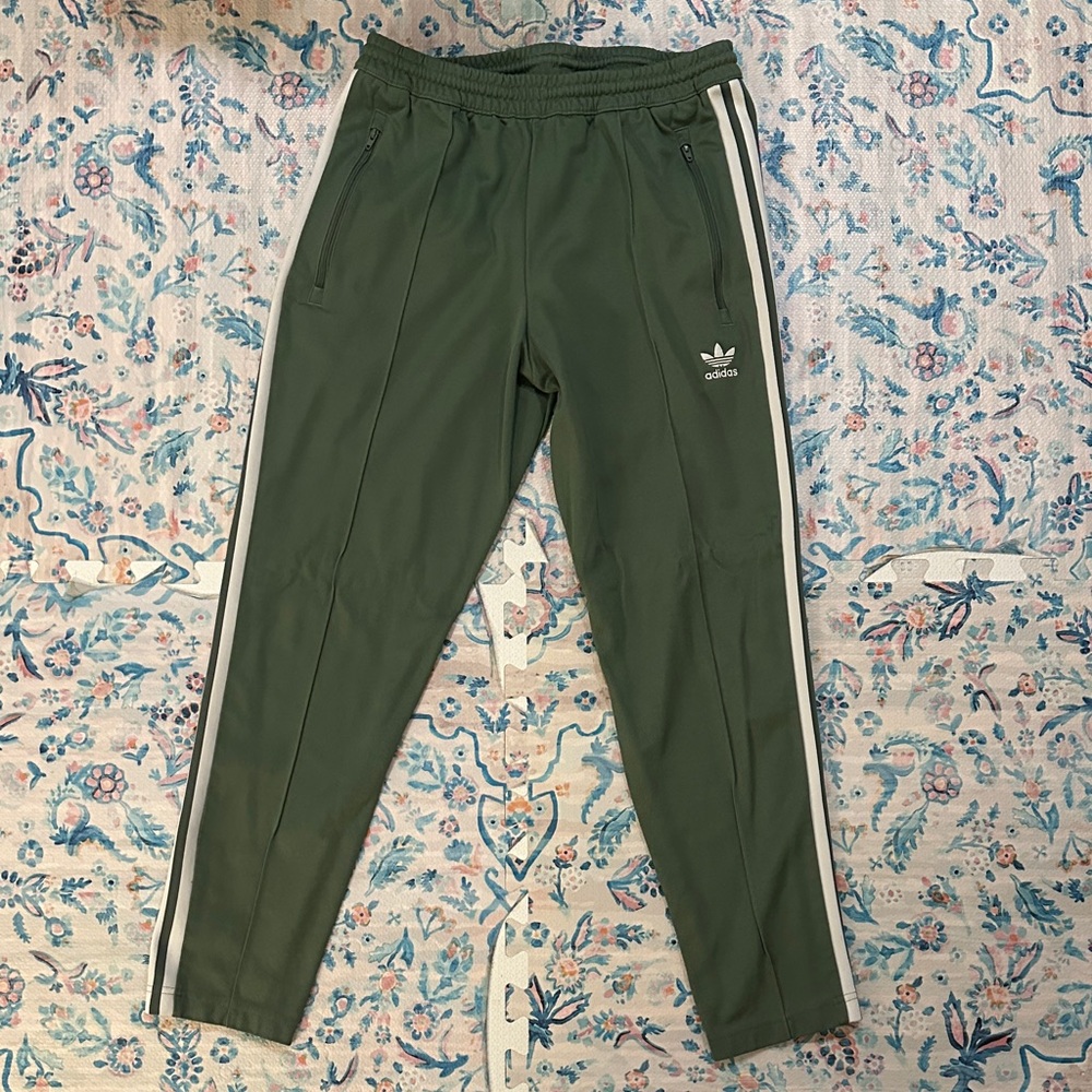 Adidas Olive Track Pants with White Accents